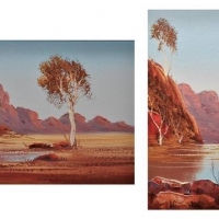 Pair - Framed HENK GUTH (1921 - 2002) Oil Paintings - CENTRAL AUSTRALIA - Both signed lowers right & left - 345x245 & 245x345cm - Sold for $124 - 2018