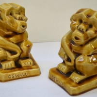 Pair of BILL HART Australian pottery Stylised cubist BOOKENDS - Oswold the Monkey - Both signed & Titled to sides & fronts of bases - 15cm H Each - Sold for $224 - 2018