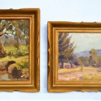 Pair small Gilt Framed FRANK CARTER (Active Australia c195070's) Oil Paintings - COUNTRY SCENES, Road & River - Both signed lower right - 18x225 & 225 - Sold for $50 - 2018