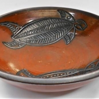 Post War Australian pottery Yarrabah Pottery - C Richards bowl with impressed Aboriginal motifs - Sold for $87 - 2018