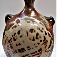Post War Reg Preston Australian pottery vessel - 27cm, brown and white glaze - Sold for $130 - 2018