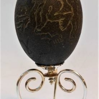 c1910 carved  Emu egg on silver plated stand featuring an emu -  approx 20cms - Sold for $149 - 2018