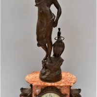 1920s French Mantle clock with pink granite case and omalous mounts  Figurine AF - Sold for $137 - 2018