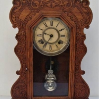 C1900 American Ansonia mantle clock in oak case with pendulum and key - Sold for $68 - 2018