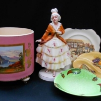 Group lot of vintage pretty china items incl, Ansley Orchard Gold dish, Carlton Ware dish, Lancaster plate, Continental classical style figurine and a - Sold for $43 - 2018