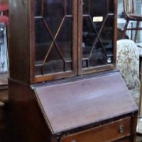 Victorian secretaire desk with glass bookcase top - Sold for $25 - 2018