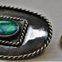 2 x items - vintage oval silver Brooch set with opal & silver ring with blue heart shaped stone - Sold for $35 - 2018