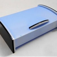 Blue plastic Art Deco cigarette box - Sold for $62 - 2018