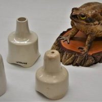 Small group lot of assorted vintage items incl, taxidermy Cane Toad on a Mulga wood base and 3 x pie-funnels - Squab, Nut Brown, etc - Sold for $27 - 2018