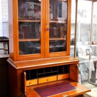 Victorian Cedar Secretaire Bookcase with 3 Huon pine drawers in secretaire drawer - Carved corbels and leather inlaid desk top - Sold for $397 - 2018