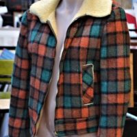 Vintage Mens 1979's Waist cut LUMBER JACKET - Alpine by Jedsons Label - Orange & Green check print, faux fur lining, size 34 (small) - Sold for $62 - 2018