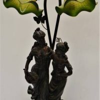 2 x Branch bronzed Victorian style figural lamp featuring a lady - Sold for $43 - 2018