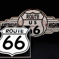 2 x 'Route 66 metal signs incl enamel sign and America's Highway shaped sign - Sold for $43 - 2018