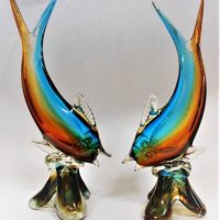 2 x retro Murano Art Glass fish shaped vases - blue brown and clear, approx 30cm H - Sold for $75 - 2018