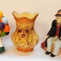 3 x items - Feilding's Blushware vase and two balloon seller lady and man figurines - Sold for $25 - 2018