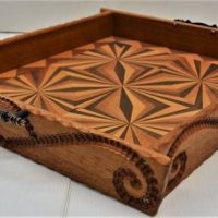 Geometric Marquetry tray with inlaid Australian timbers - Sold for $31 - 2018