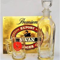 Group of items incl Brass sign  Premium export Swan Larger, and Johnnie Decanter etc - Sold for $50 - 2018