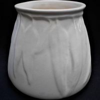 Melrose Australian Pottery vase with white glaze and raised gum leaves to side, marked to base, approx 15cm H - Sold for $99 - 2018