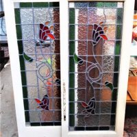 Pair vintage c192030's LEADLIGHT Windows - Floral design, lovely colours, etc - 34x90cm each - Sold for $81 - 2018
