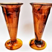 Park of Brown 1930s Davidsons cloud glass trumpet vases - Sold for $62 - 2018