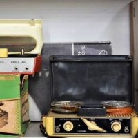 Shelf lot incl 4 Transistor and Roya 501 reel - reel tape recorders, contact printer, etc - Sold for $27 - 2018