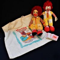 Small group lot advertising merchandise incl Ronald McDonalds soft toys, playing cards and 'Mammy' flour cloth bag - Sold for $35 - 2018
