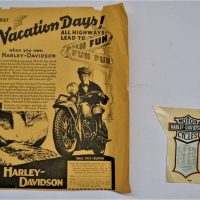 Vintage Harley Davidson Water Transfer Decal with patent dates of 1916 plus single paged brochure - Sold for $43 - 2018