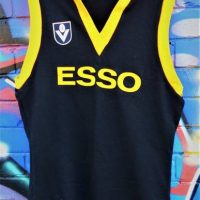 Vintage RICHMOND TIGERS VFL Training Jumper - Black w Yellow Trim with ESSO Advertising to front, Drop Kick label, size XOS - Sold for $87 - 2018