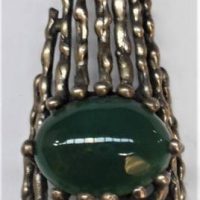 Large 1970s  Marked Silver Brutalist pendant set with oval green stone - Sold for $62 - 2018