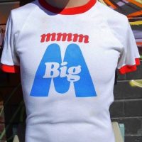 Vintage c197080s BIG M T- Shirt - MMMM BIG M - White w Red Trim - medium size - Sold for $62 - 2018