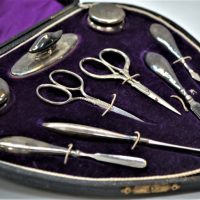 1920s Sterling silver mounted Manicure set in original case - Sold for $75 - 2018