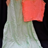 2 x 1920s ladies lingerie mint green silk petticoat with cream lace trim and peach silk camisole with cream lace trim - Sold for $35 - 2018