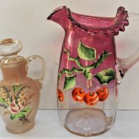 2 x Pieces of Victorian hand blown jugs with Enamelled decoration - Sold for $50 - 2018