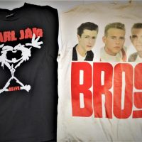 2 x Vintage BAND T-SHIRTS - Pearl Jam Alive (made in Thailand label) + BROS The Global PUSH Tour c1988 - Sold for $31 - 2018