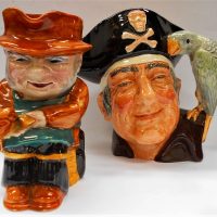 2 x Vintage Character Jugs - Large Royal Doulton LONG JOHN SILVER & another marked to base - Sold for $43 - 2018