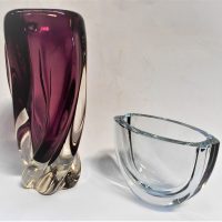 2 x pieces Vintage Art Glass - Purple and clear twisted Murano Vase & Signed ORREFORS Bowl, stylish shape - Sold for $37 - 2018