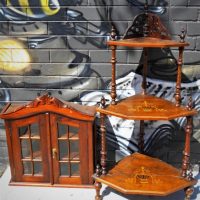 2 x vintage timber items incl 3 tier What-Not and glazed timber  wall mounted display cabinet - Sold for $43 - 2018