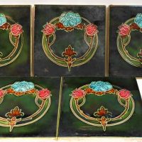 5 x Victorian Floral majolica tiles - Sold for $68 - 2018