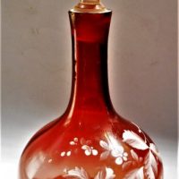 Bohemian Ruby glass Decanter with White enamel foliate decoration - Sold for $62 - 2018