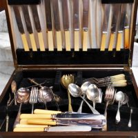 Canteen of silver plated cutlery including MOP and bone handles - Sold for $37 - 2018