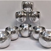 Set of 8 1970's DON SHEIL signed Brushed aluminium Tumblers - Sold for $50 - 2018