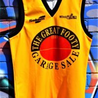 Signed 'The Great Footy Garage Sale' football jumper - various signatures incl Tommy Haffey, Francis Bourke, etc - Sold for $37 - 2018
