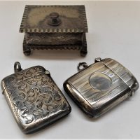 Small lot - 2 x Vintage c1900 STERLING SILVER Vesta cases w Hallmarks sighted & small EPNS Stud Box - Sold for $75 - 2018