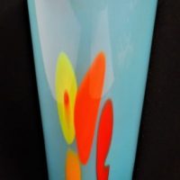 TRICIA ALLEN Australian Art Glass vase - Blue w Coloured Spots, signed to base - approx 25cm H - Sold for $50 - 2018