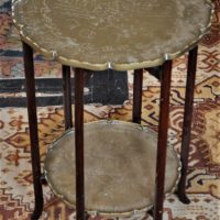 Vintage 2 tier folding side table with brass plates - Sold for $56 - 2018