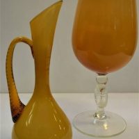 2 x pieces cased amber art glass incl jug and goblet style vase - Sold for $37 - 2018