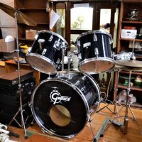 Complete black Power Beat drum kit incl hi-hat, tom toms, stool, etc - Sold for $37 - 2018