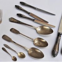 Group of German and Soviet Russian silver flatware incl pickle forks, knives and forks etc - Sold for $161 - 2018