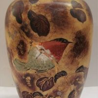 Victorian Milk glass vase with hand painted and gilt Robin - Sold for $37 - 2018