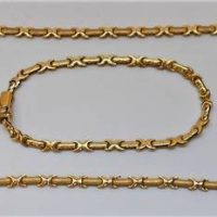 2 x item s- 14ct ygold fancy chain necklace & matching  bracelet - TW 213 grms - Sold for $497 - 2018